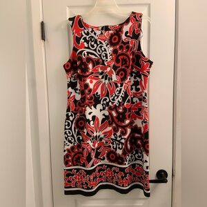 Perceptions Red, Black & White Floral-Print Midi Dress